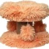 Topmast Krabpaal Fluffy Lycia – Perzik – 25 X 25 X 20 Cm – Made In EU – Krabpaal Voor Kittens – Met Kattenspeeltjes – Sterk Sisal Touw – Mini Krabpaal