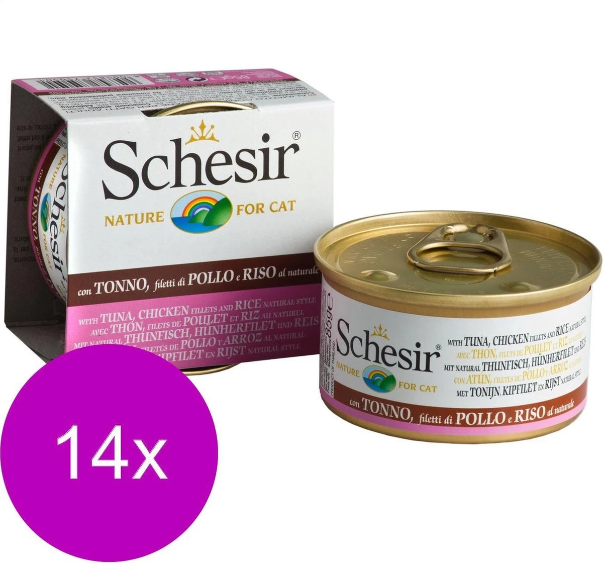 Schesir Kat Blik Gekookte Vis 85 G – Kattenvoer – 14 X Tonijn&Kip&Rijst 1 Schesir Kat Blik Gekookte Vis 85 G – Kattenvoer – 14 X Tonijn&Kip&Rijst