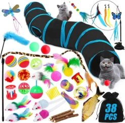 Kattenspeelgoedset Met Kattentunnel, 38 Stuks Kattenaccessoires, Veren Speelgoed Voor Katten, Pluche Speelgoed, Speelgoedmuizen, Kattenspeelgoed, Variety Pack Voor Kitty Katten