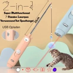 Laserpen – USB Oplaadbaar – 2-in-1 Kattenspeeltjes – Kattenhengel – 7 Verschillende Standen – Laserlampje Kat – Laser Pointer – Zaklamp