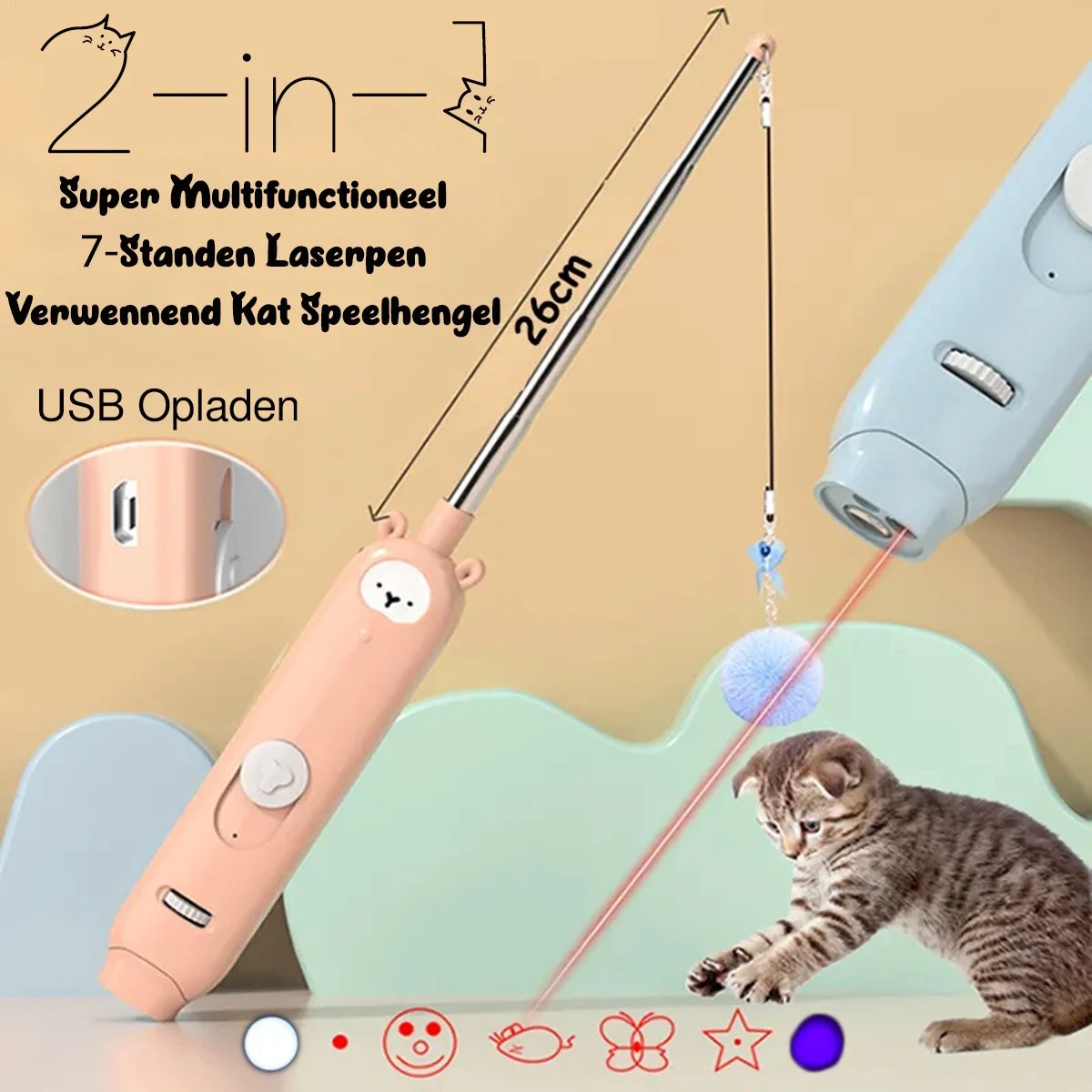 Laserpen – USB Oplaadbaar – 2-in-1 Kattenspeeltjes – Kattenhengel – 7 Verschillende Standen – Laserlampje Kat – Laser Pointer – Zaklamp 1 Laserpen – USB Oplaadbaar – 2-in-1 Kattenspeeltjes – Kattenhengel – 7 Verschillende Standen – Laserlampje Kat – Laser Pointer – Zaklamp