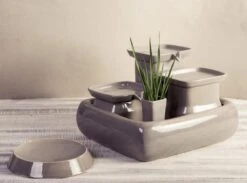 Miaustore Grote Keramische Drinkfontein – Drinkfonteinen – Grijs – Waterbak – Keramisch – 3.4L – Katten En Honden – Geen Filter Nodig