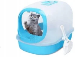 Nobleza – Gesloten Kattenbak Met Kattenbakschepje – Kleur: Blauw/Wit – Afmetingen: 55x39x36 Cm