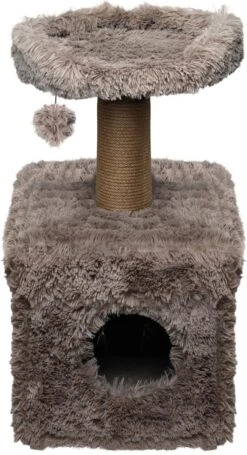 Topmast Krabpaal Fluffy Lima – Beige – 39 X 39 X 72 Cm – Made In EU – Krabpaal Voor Katten – Met Kattenhuis – Sterk Sisal Touw