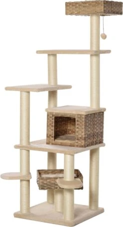 Medina Bethaven Krabpaal – Beige, Bruin – Gefabriceerd Hout, Pluche, Sisal – 21,65 Cm X 21,65 Cm X 68,5 Cm