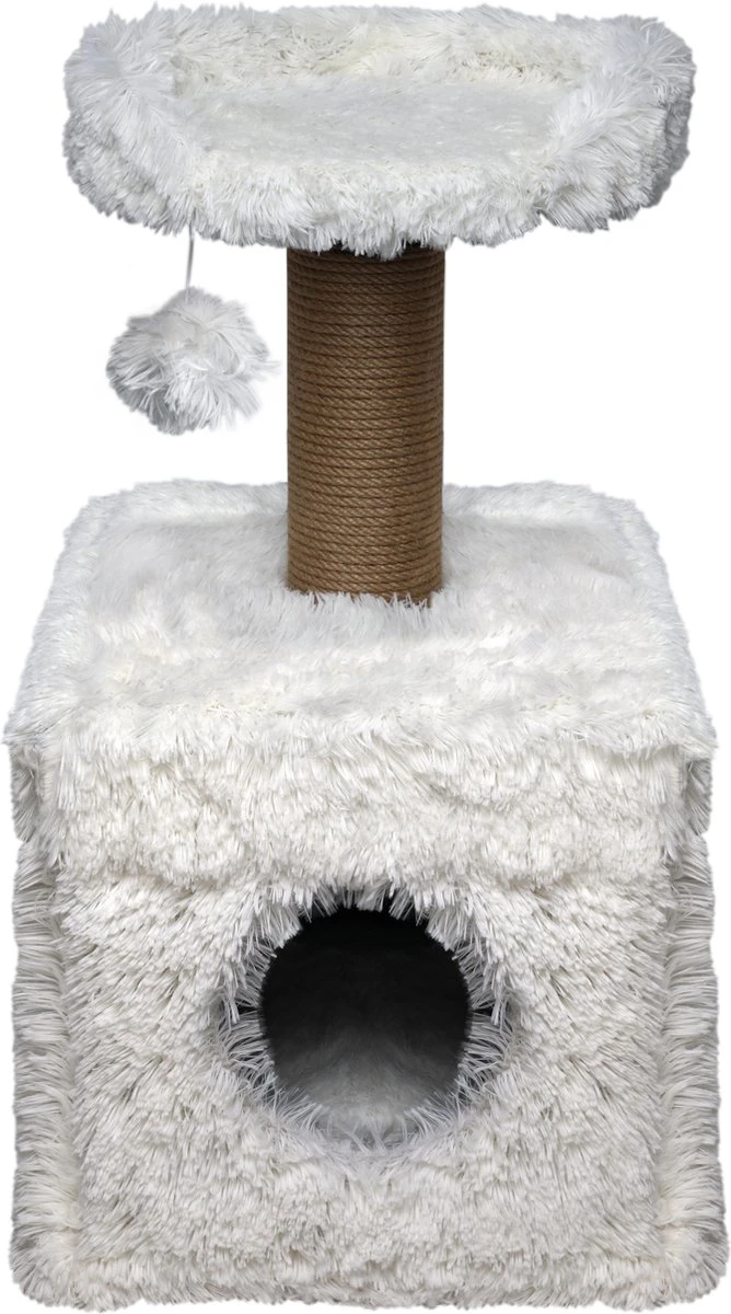 Topmast Krabpaal Fluffy Lima – Wit – 39 X 39 X 72 Cm – Made In EU – Krabpaal Voor Katten – Met Kattenhuis – Sterk Sisal Touw 1 Topmast Krabpaal Fluffy Lima – Wit – 39 X 39 X 72 Cm – Made In EU – Krabpaal Voor Katten – Met Kattenhuis – Sterk Sisal Touw