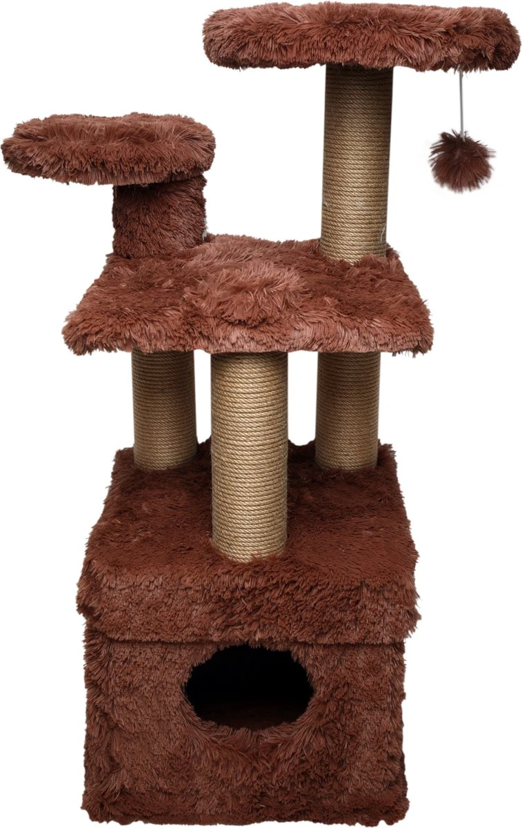 Topmast Krabpaal Fluffy Isola – Bruin – 52 X 67 X 100 Cm – Made In EU – Krabpaal Voor Katten – Met Kattenhuis – Sterk Sisal Touw 1 Topmast Krabpaal Fluffy Isola – Bruin – 52 X 67 X 100 Cm – Made In EU – Krabpaal Voor Katten – Met Kattenhuis – Sterk Sisal Touw