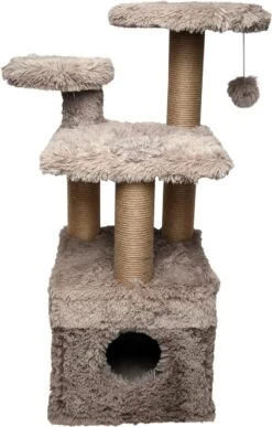 Topmast Krabpaal Fluffy Isola – Beige – 52 X 67 X 100 Cm – Made In EU – Krabpaal Voor Katten – Met Kattenhuis – Sterk Sisal Touw