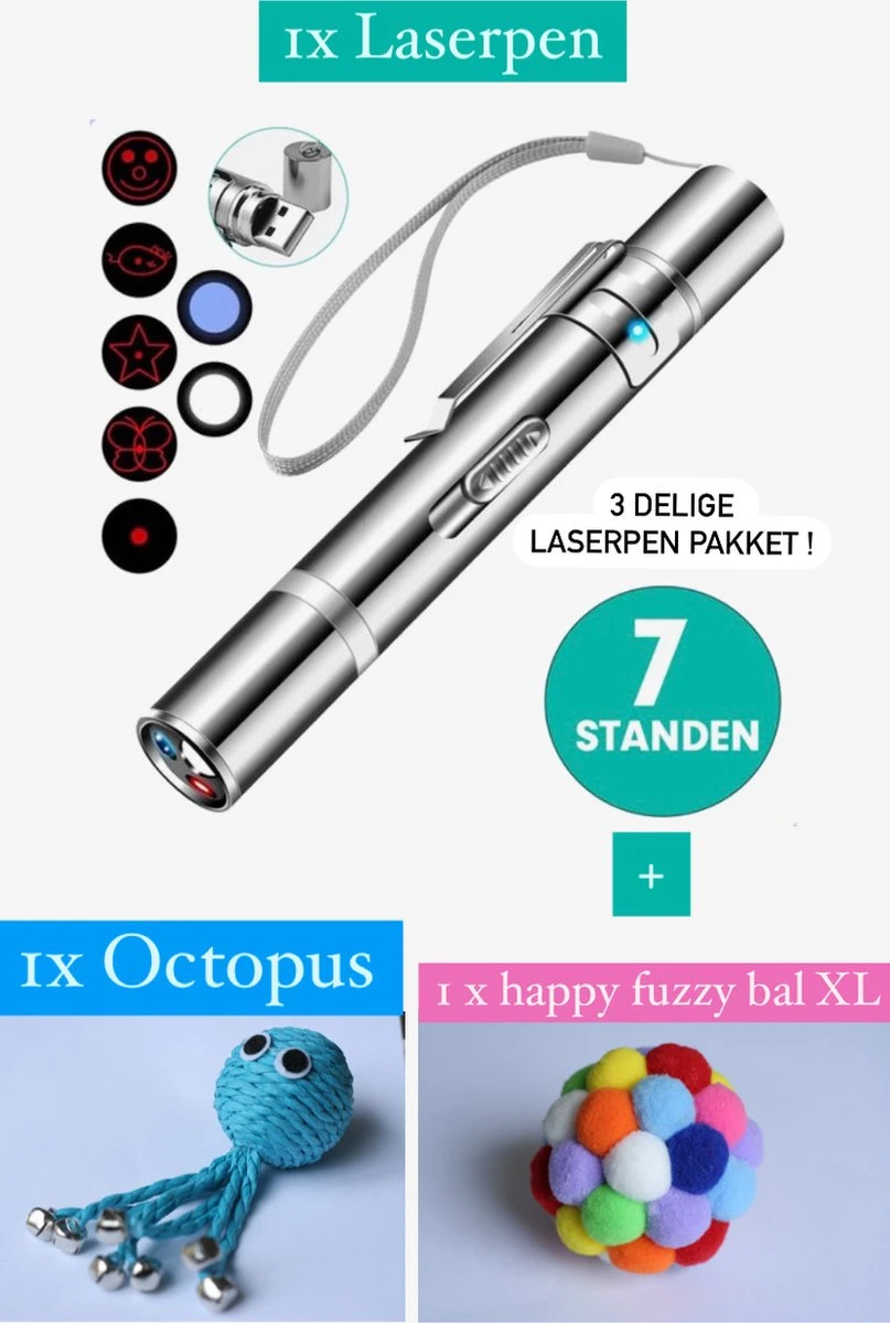 Laserpen Met 7 Verschillende Standen + Speelgoed Set / Laserpen / Laserpointer / Laserpen Kat 1 Laserpen Met 7 Verschillende Standen + Speelgoed Set / Laserpen / Laserpointer / Laserpen Kat